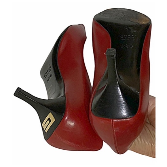 Gucci Shoes Pumps Authentic Heels Red Square Toe Shoes Size 36.5 - Picture 10 of 13